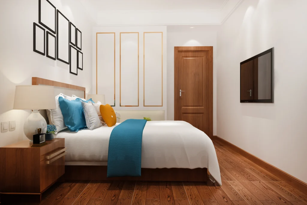 3d rendering beautiful luxury bedroom suite hotel with tv - Online shopping in Sri Lanka